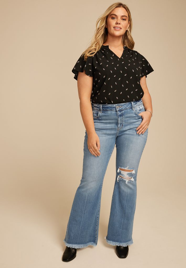 Plus Size KanCan™High Rise Open Ripped Flare Jean - Image 3