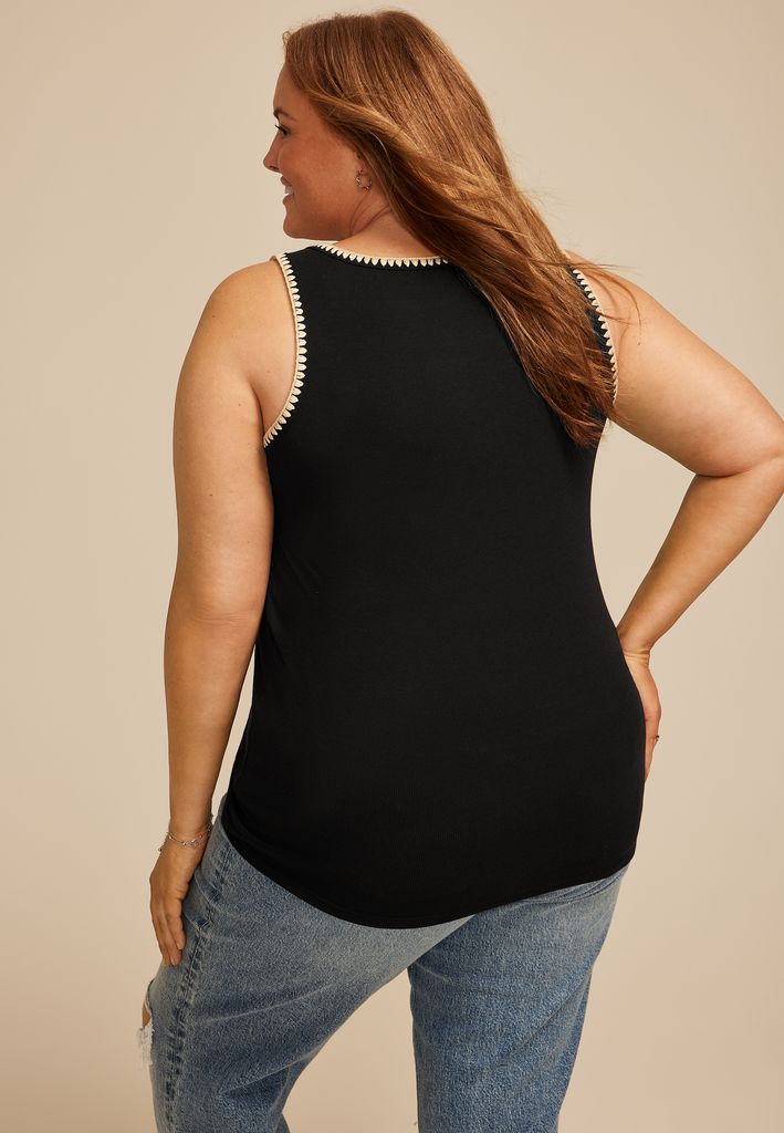 Plus Size Whipstitch Embroidered Tank Top - Image 2