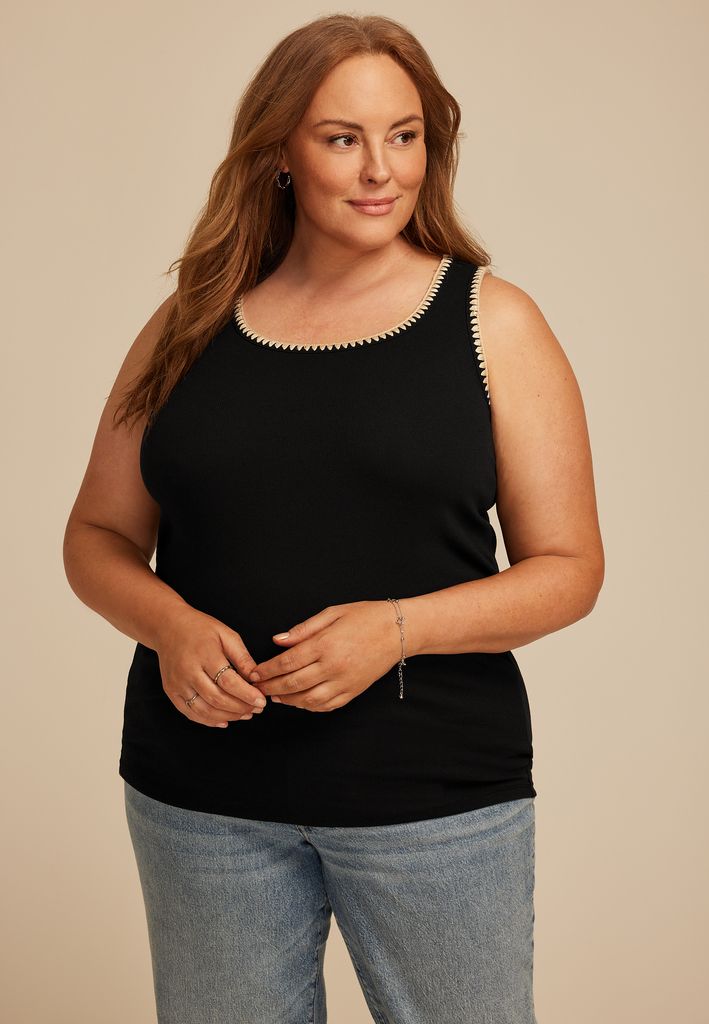 Plus Size Whipstitch Embroidered Tank Top - Image 3