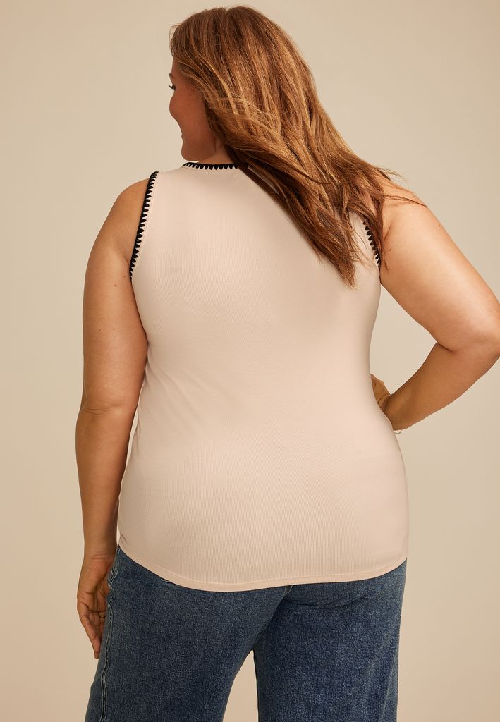 Plus Size Whipstitch Embroidered Tank Top - Image 2