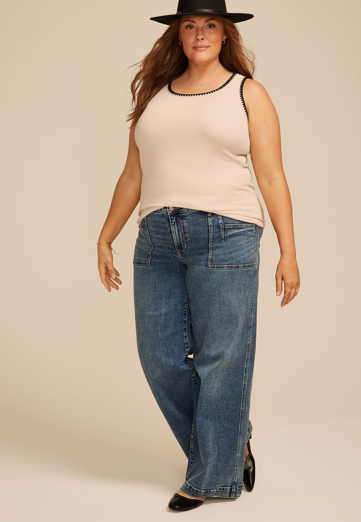 Plus Size Whipstitch Embroidered Tank Top - Image 3