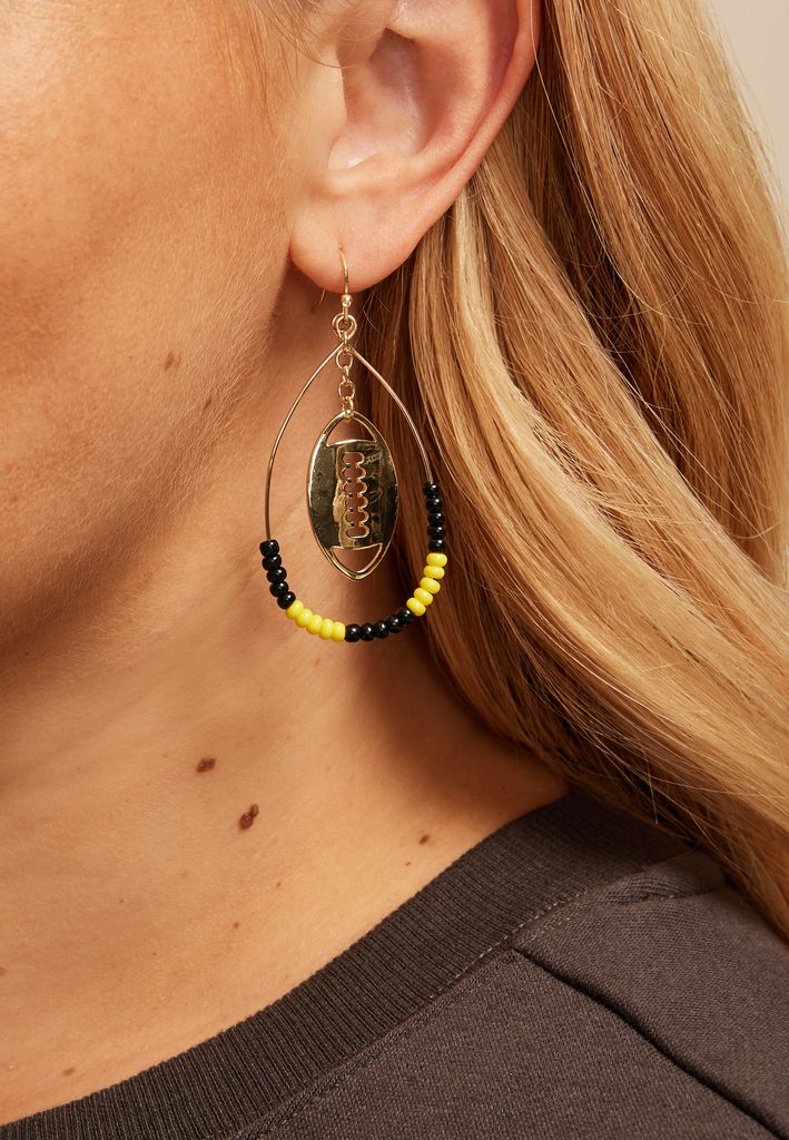 Game Day Black And Yellow Beaded Teardrop Earrings - Image 2