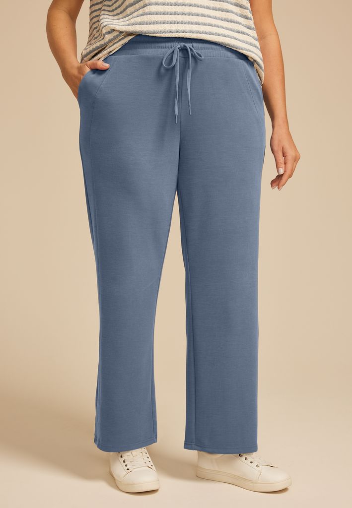 Plus Size Cloud Scuba Knit Ribbed Wide Leg Sweatpant - Image 3