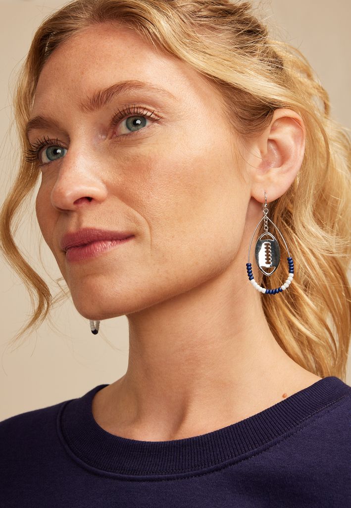 Game Day Navy Blue And White Beaded Teardrop Earrings - Image 2