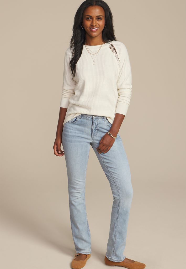 Crochet Trim Waffle Knit Long Sleeve Tee - Image 3