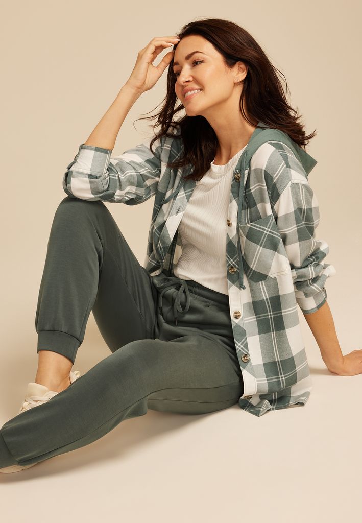 Plaid Hooded Boyfriend Button Down Shirt - Image 3