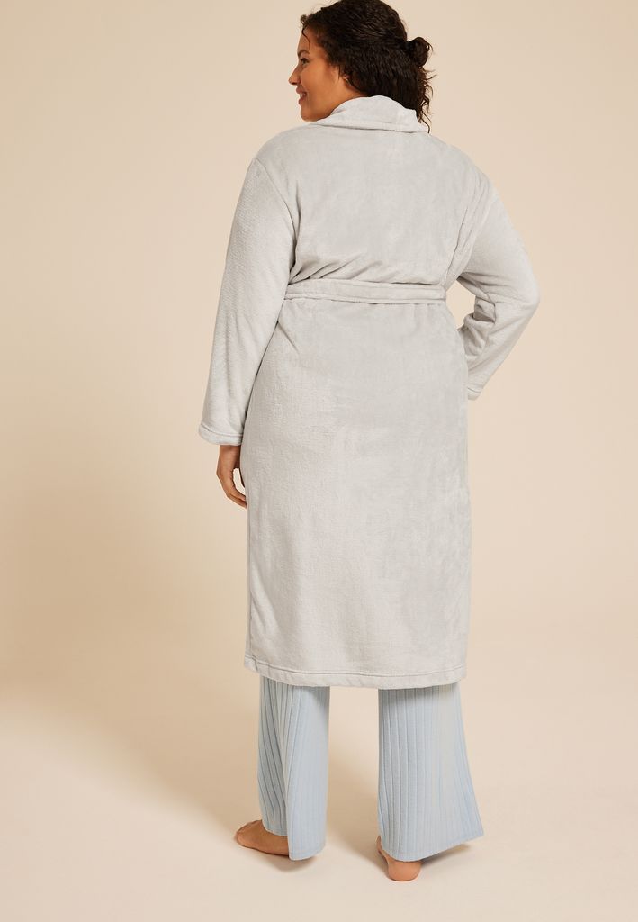 Plus Size Gray Plush Long Robe - Image 2