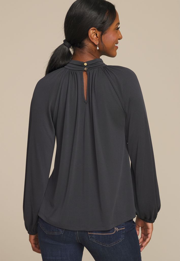 Keyhole Neck Blouson Sleeve Blouse - Image 2