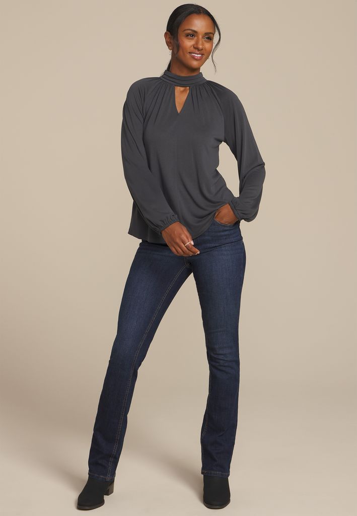 Keyhole Neck Blouson Sleeve Blouse - Image 3