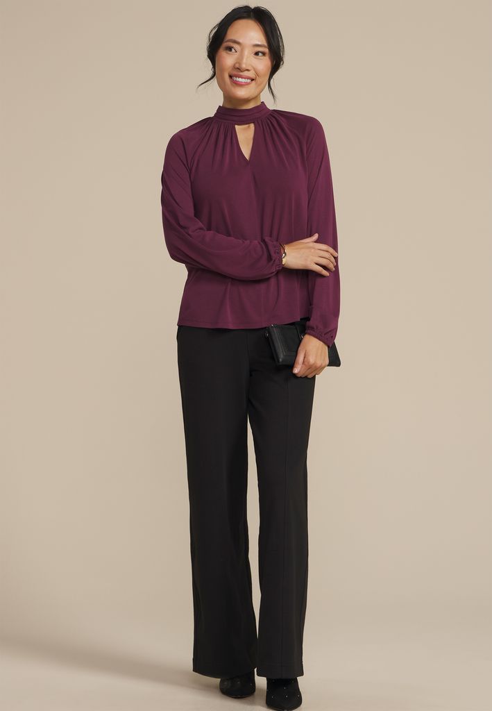 Keyhole Neck Blouson Sleeve Blouse - Image 3