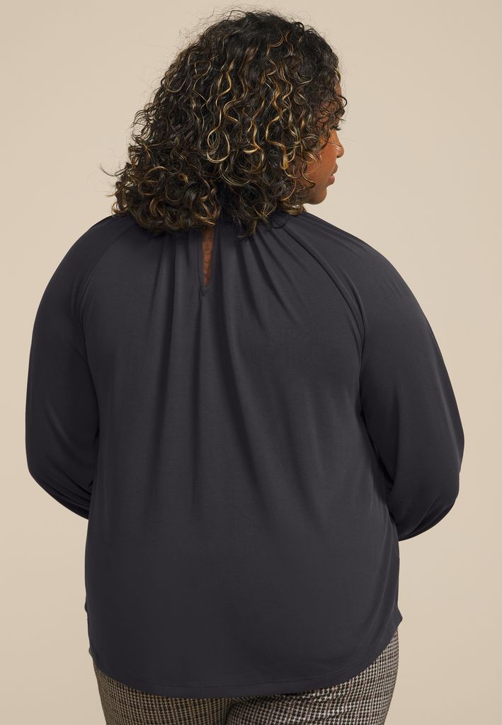 Plus Size Keyhole Neck Blouson Sleeve Blouse - Image 2