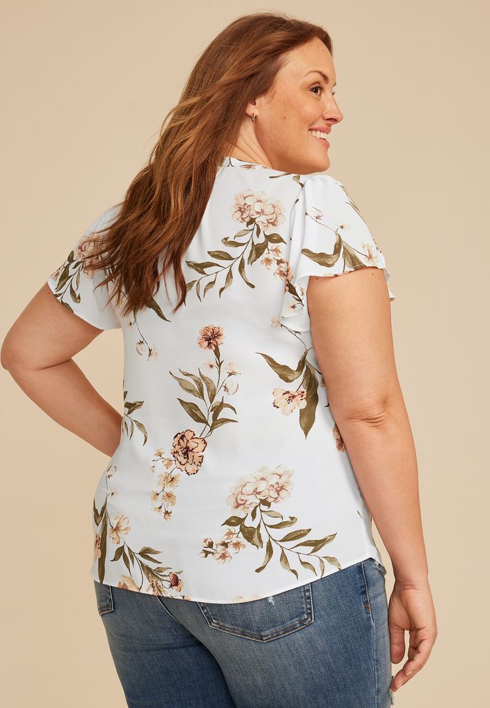 Plus Size Atwood Floral Flutter Sleeve Blouse - Image 2