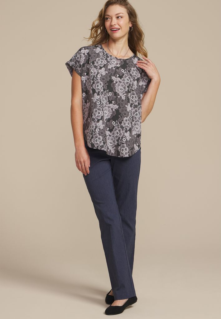 Delton Floral Lace Print Zipper Back Blouse - Image 3