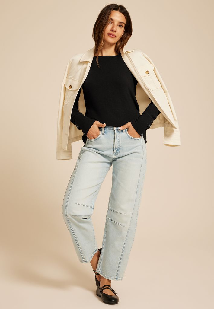Soft Essential Crew Neck Snap Cuff Top - Image 3