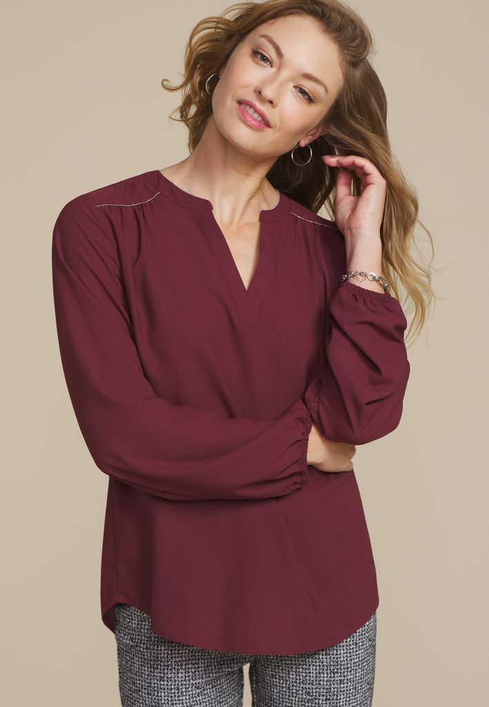 Silver Trim V Neck Blouse