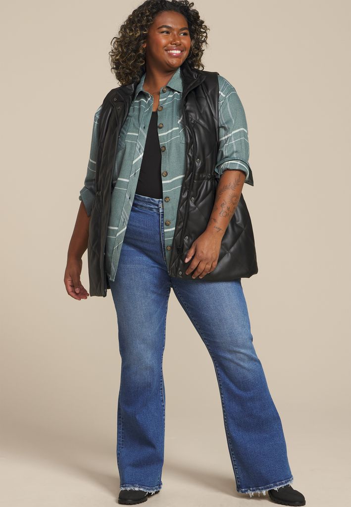 Plus Size Plaid Boyfriend High Low Button Down Shirt - Image 3