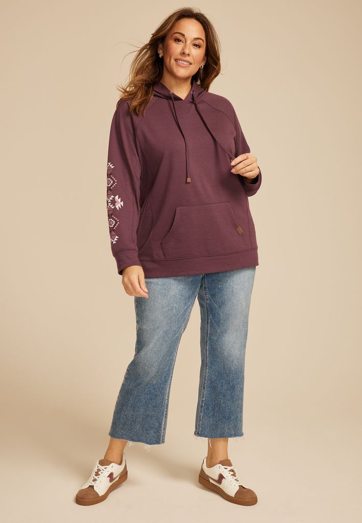 Plus Size Homeward Embroidered Sleeve Hoodie - Image 3