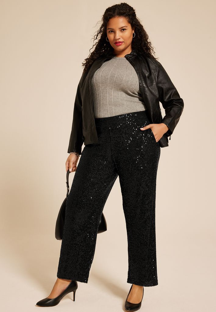 Plus Size Studio Y Sequin High Rise Wide Leg Pant - Image 3
