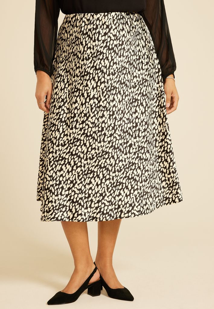 Plus Size Satin High Rise Midi Skirt