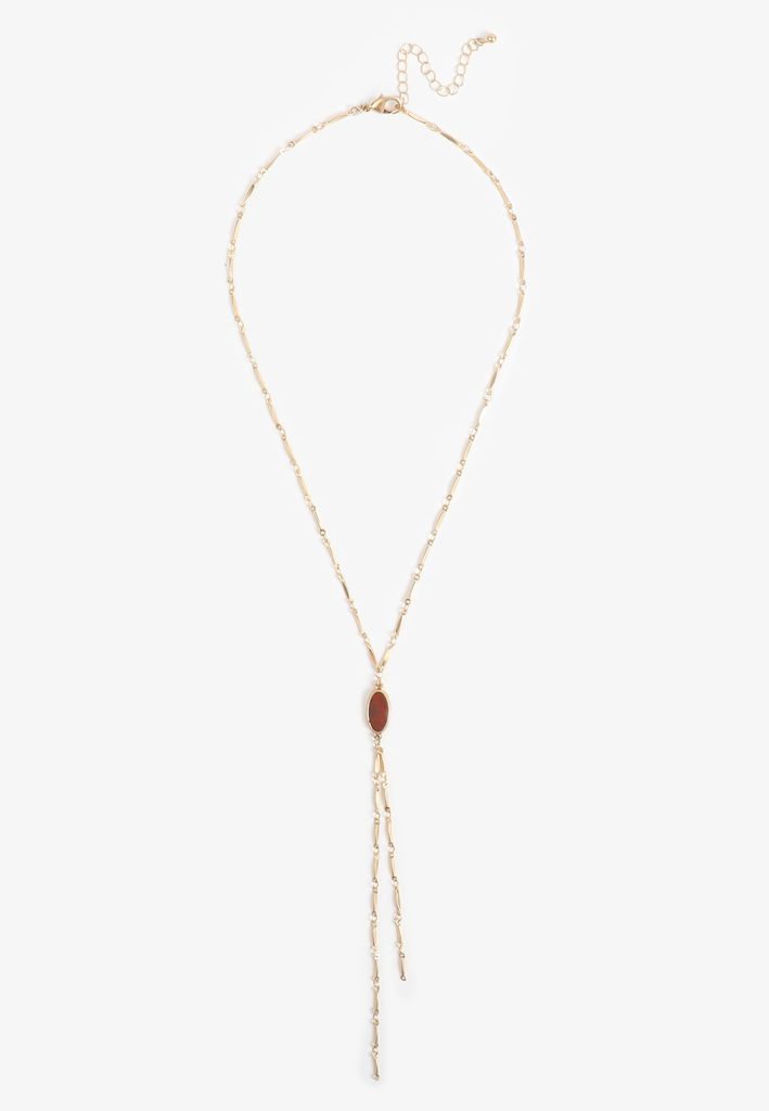 Faux Rust Oval Stone Pendant Y Necklace - Image 3