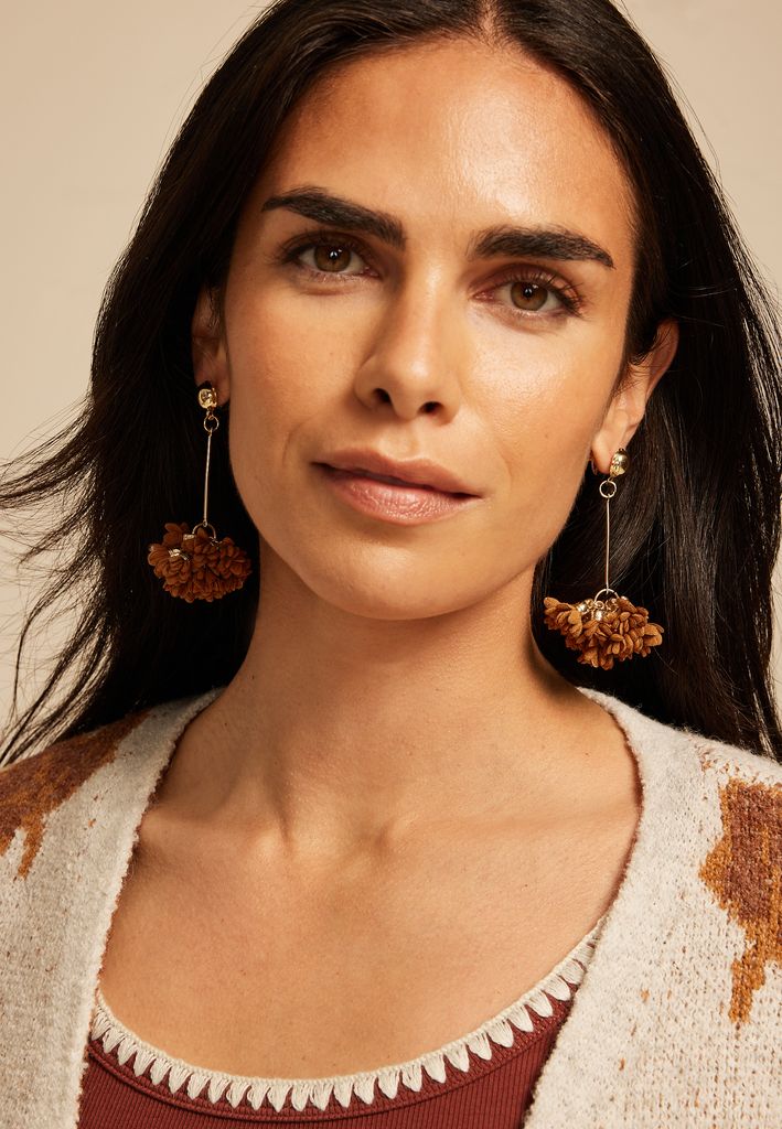 Butterscotch Floral Petal Cluster Drop Earrings - Image 2
