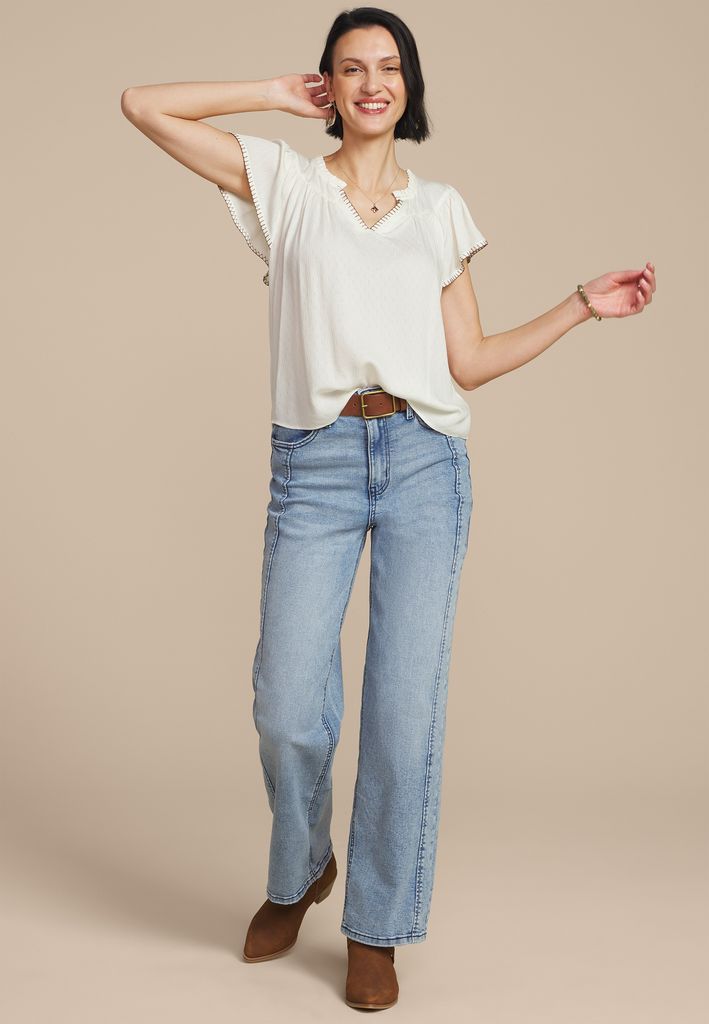 Whipstitch Flutter Sleeve Blouse - Image 3