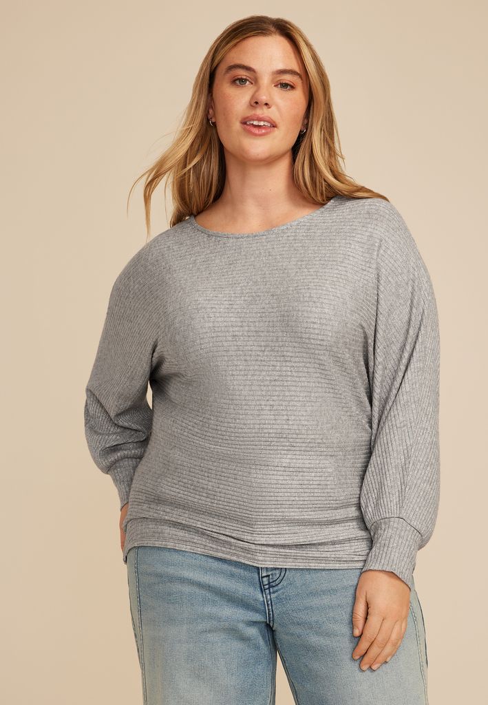 Plus Size 24/7 Dakota Metallic Horizontal Ribbed Dolman