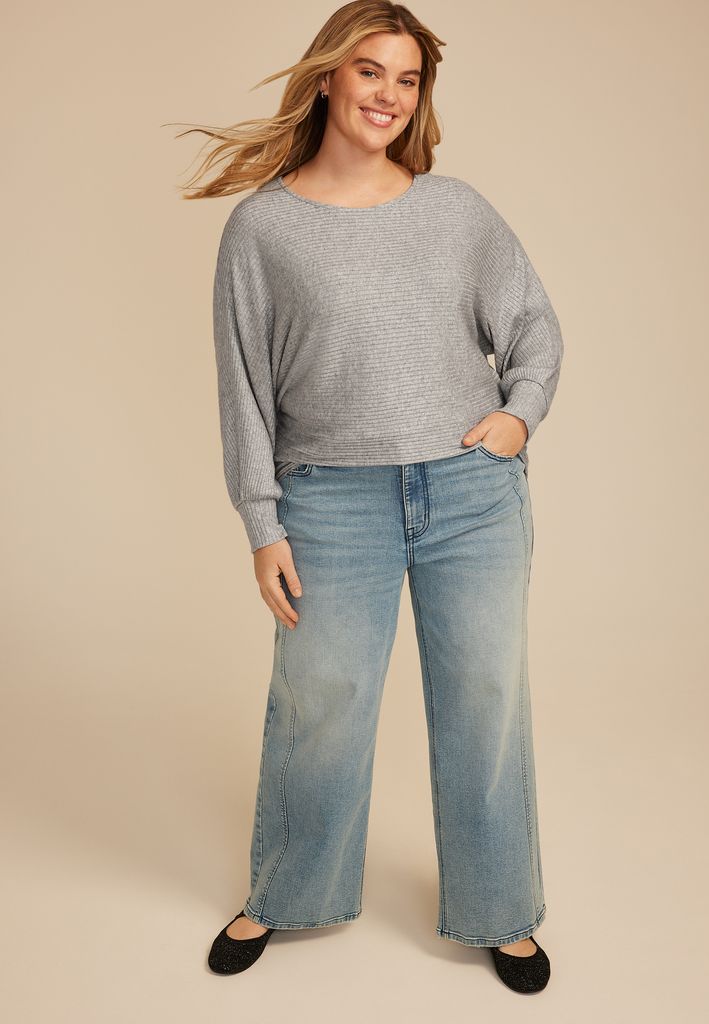 Plus Size 24/7 Dakota Metallic Horizontal Ribbed Dolman - Image 3