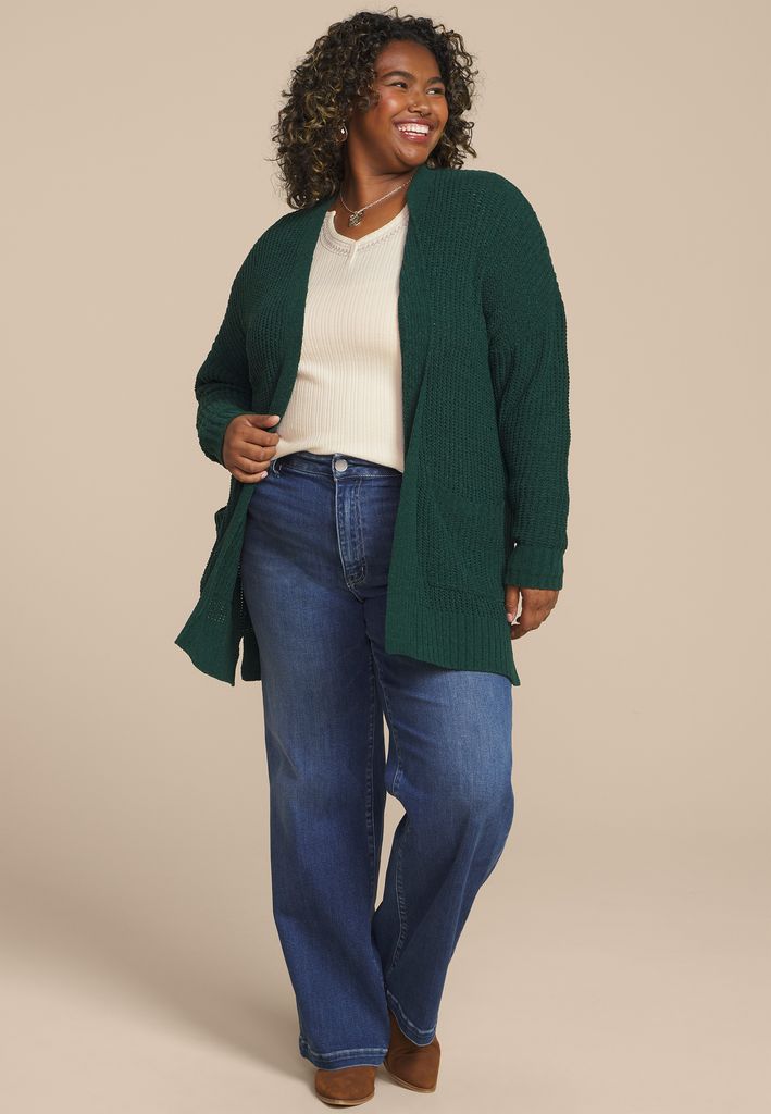 Plus Size Embroidered Notch Neck Ribbed Long Sleeve Tee - Image 3