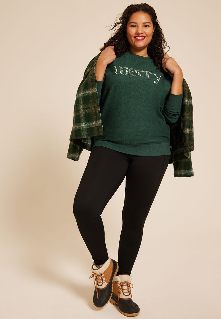 Plus Size Merry Embroidered Relaxed Fit Sweatshirt - Image 3