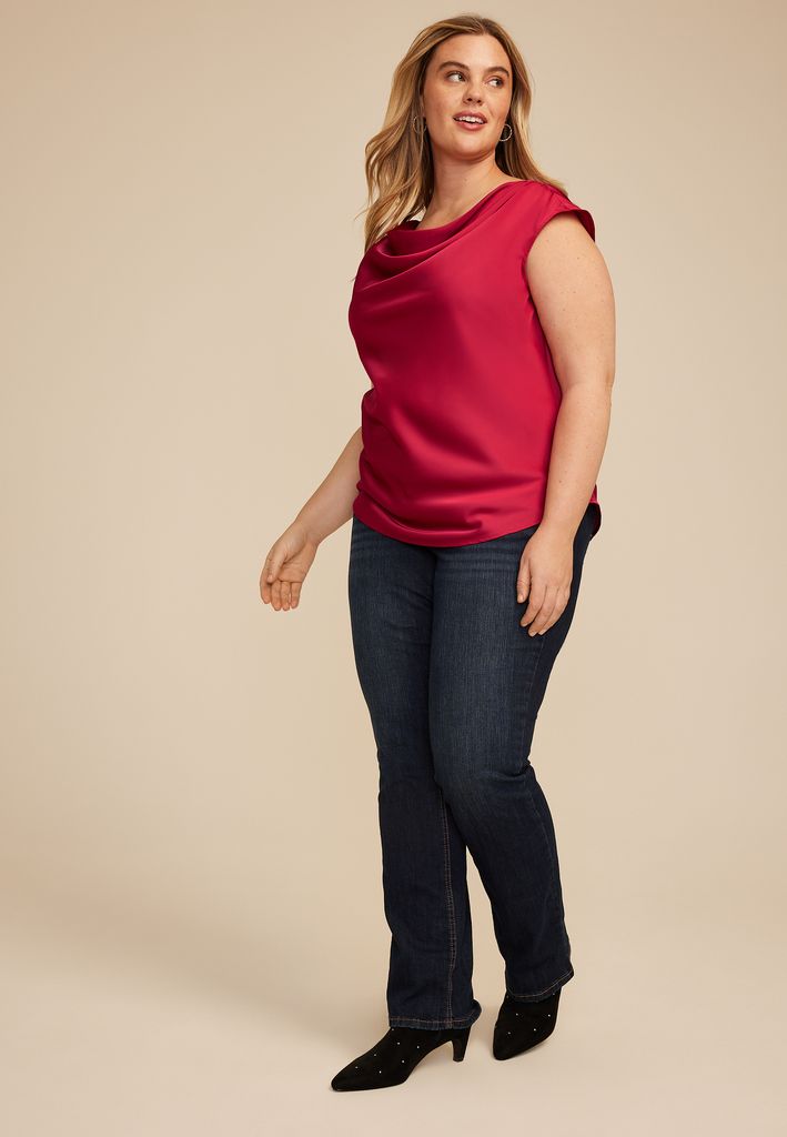 Plus Size Satin Cowl Neck Blouse - Image 3