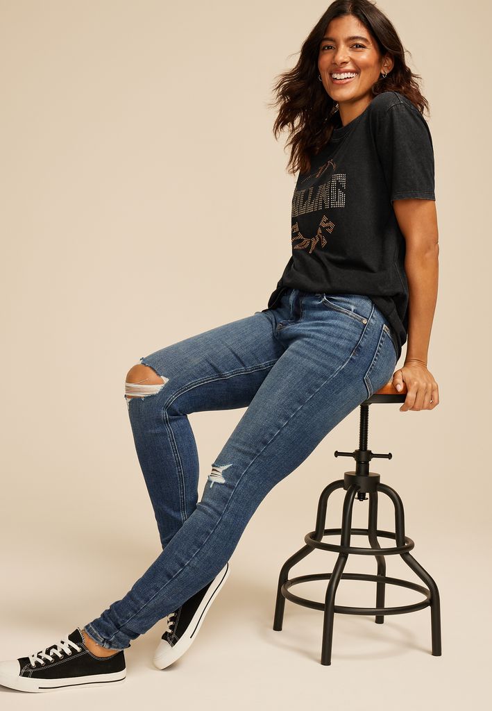 The Rock Rolling Stones Rhinestone Oversized Fit Graphic Tee - Image 3