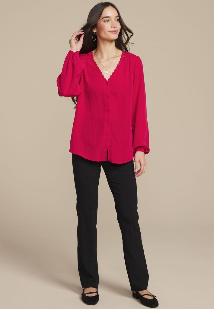 V Neck Lace Button Front Blouse - Image 3