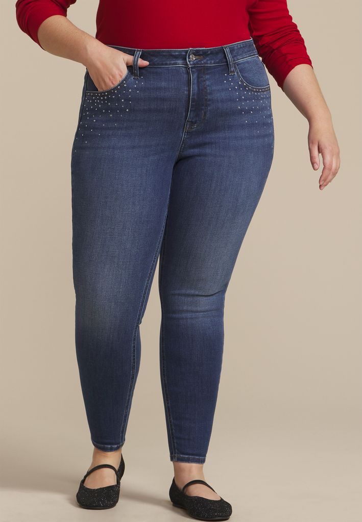 Plus Size m jeans by maurices™ Dark Cool Comfort Sparkle High Rise Jegging - Image 3