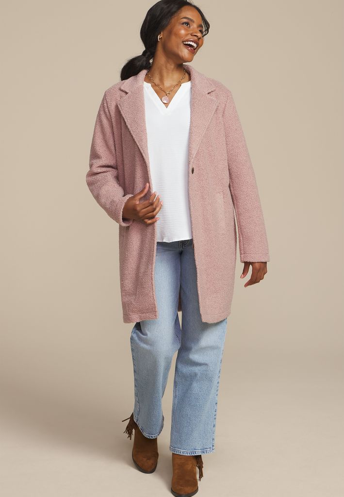 Curly Sherpa Single Button Dress Coat - Image 3