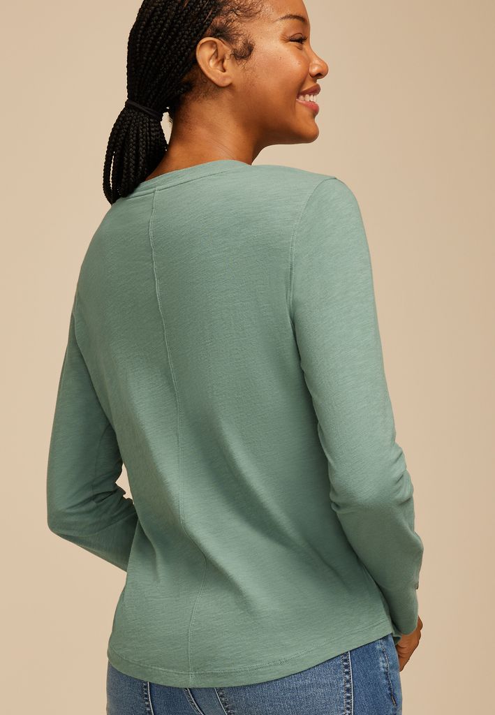 Solid Long Sleeve Snap Button Cuff Top - Image 2