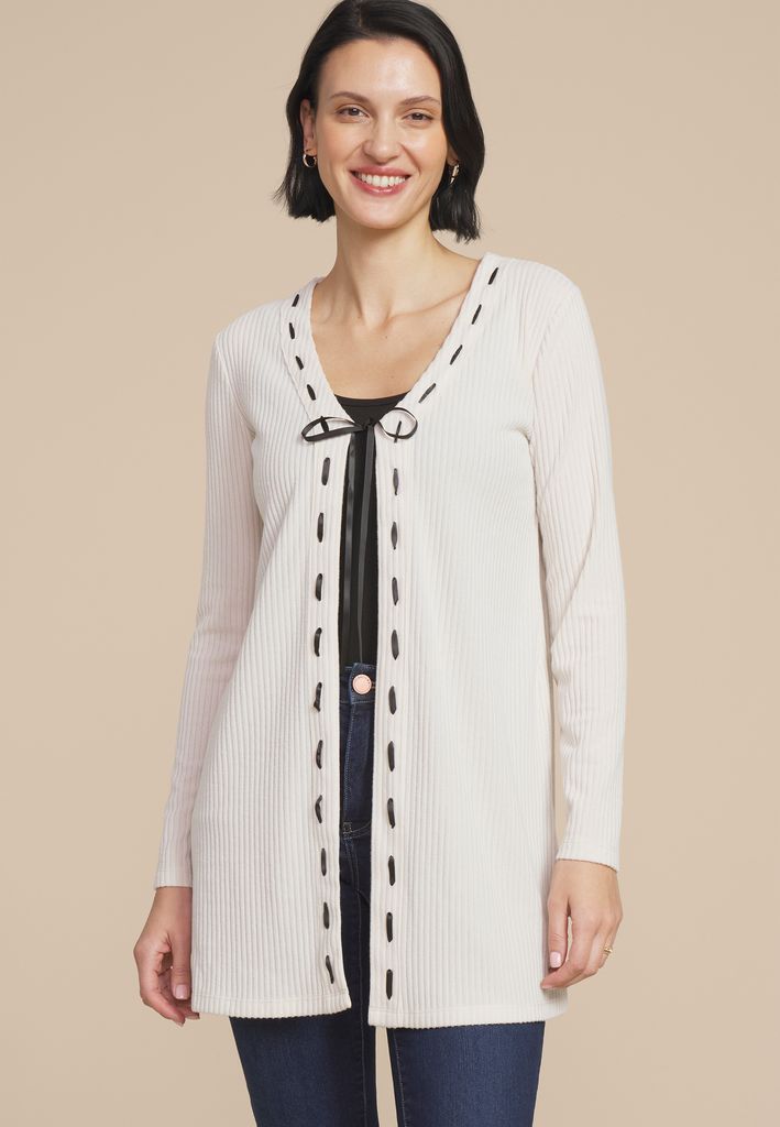 Ribbed Bow Front Tie Cardigan