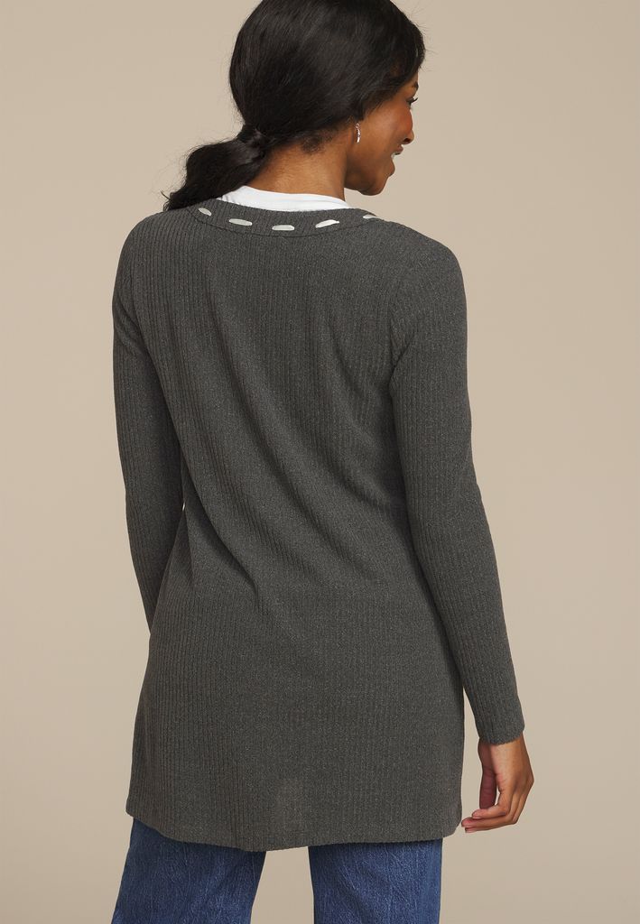 Ribbed Bow Front Tie Cardigan - Image 2