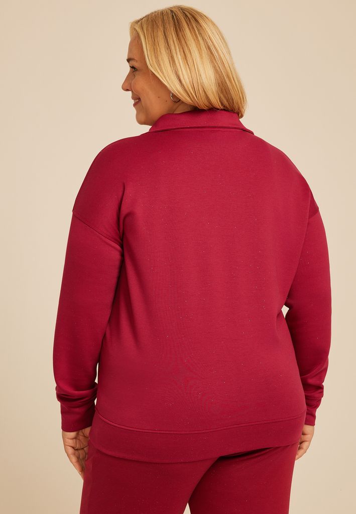 Plus Size Sparkle Scuba Knit Half Zip Sweatshirt - Image 2
