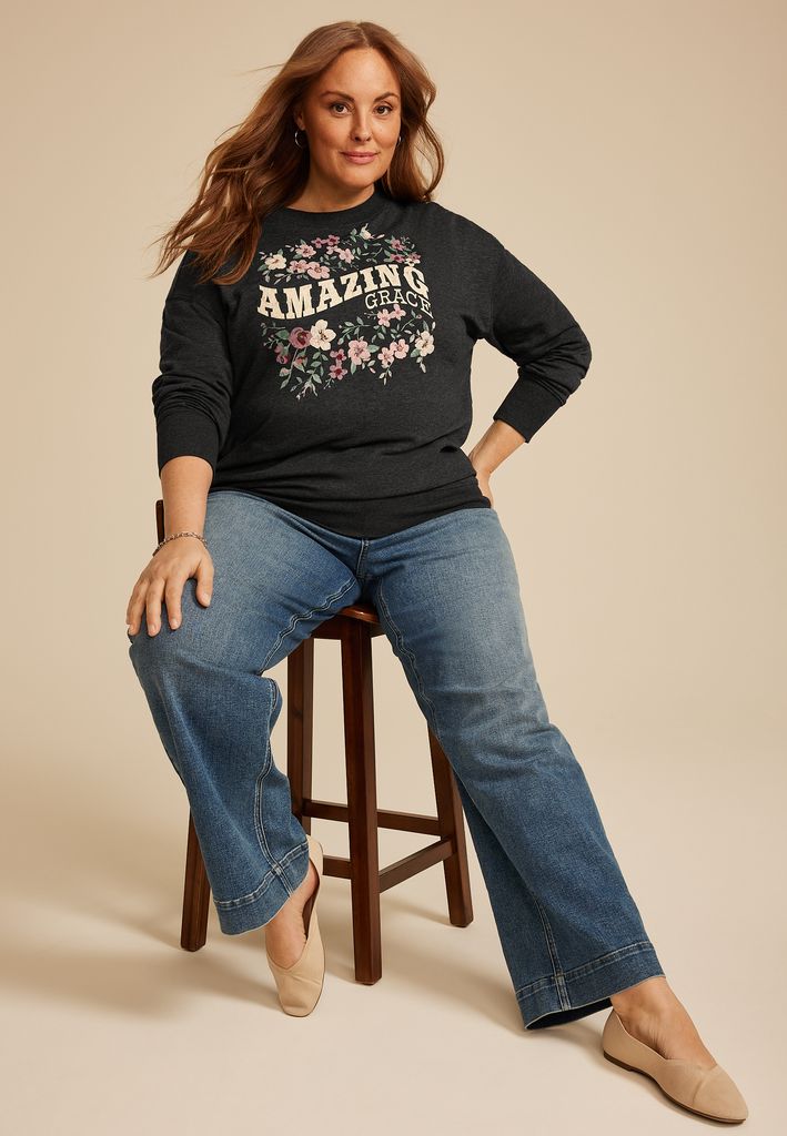Plus Size Amazing Grace Floral Relaxed Fit Sweatshirt - Image 3