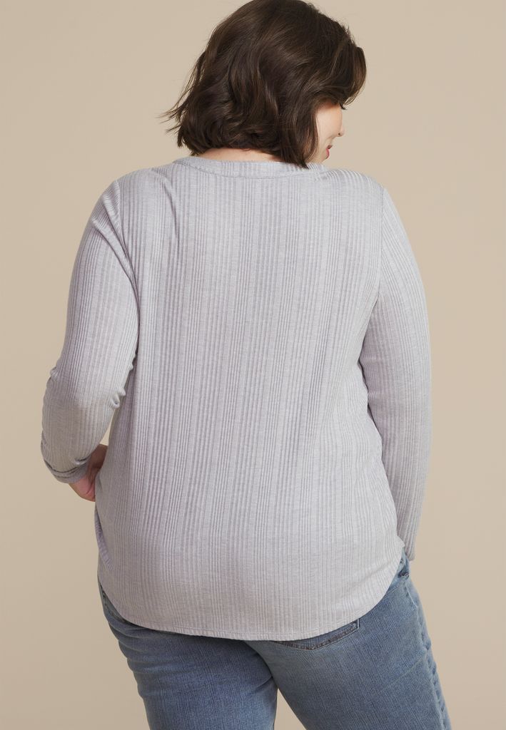 Plus Size Heathered Variegated Lace Up Top - Image 2