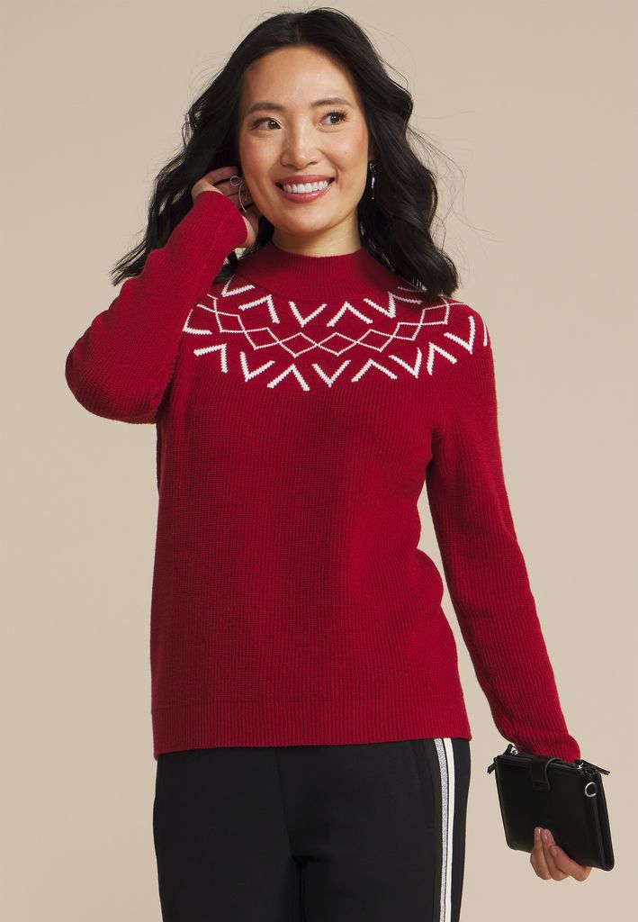 Red Fair Isle Mock Neck Sweater - Image 3