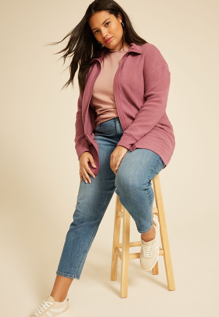 Plus Size Cozy Waffle Zip Jacket - Image 3