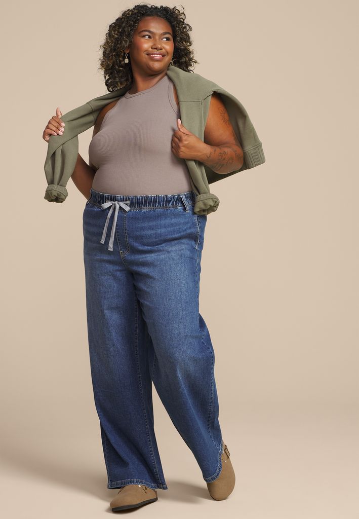 Plus Size m jeans by maurices™ Dark Soft High Rise Pull On Wide Leg Jean - Image 3