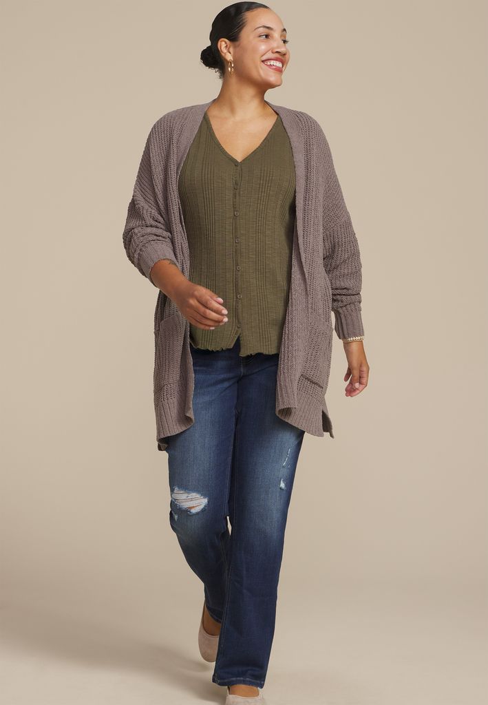 Plus Size Variegated Button Front Tank Top - Image 3