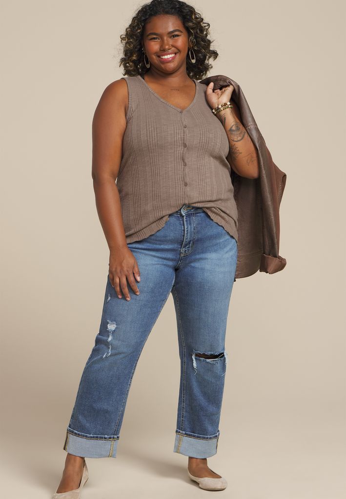 Plus Size Variegated Button Front Tank Top - Image 3