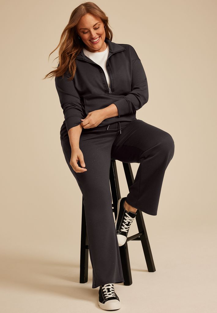 Plus Size Sparkle Scuba Knit Wide Leg Sweatpants - Image 3