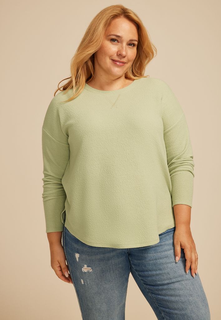Plus Size 24/7 Clara Seersucker Long Sleeve Tee - Image 3