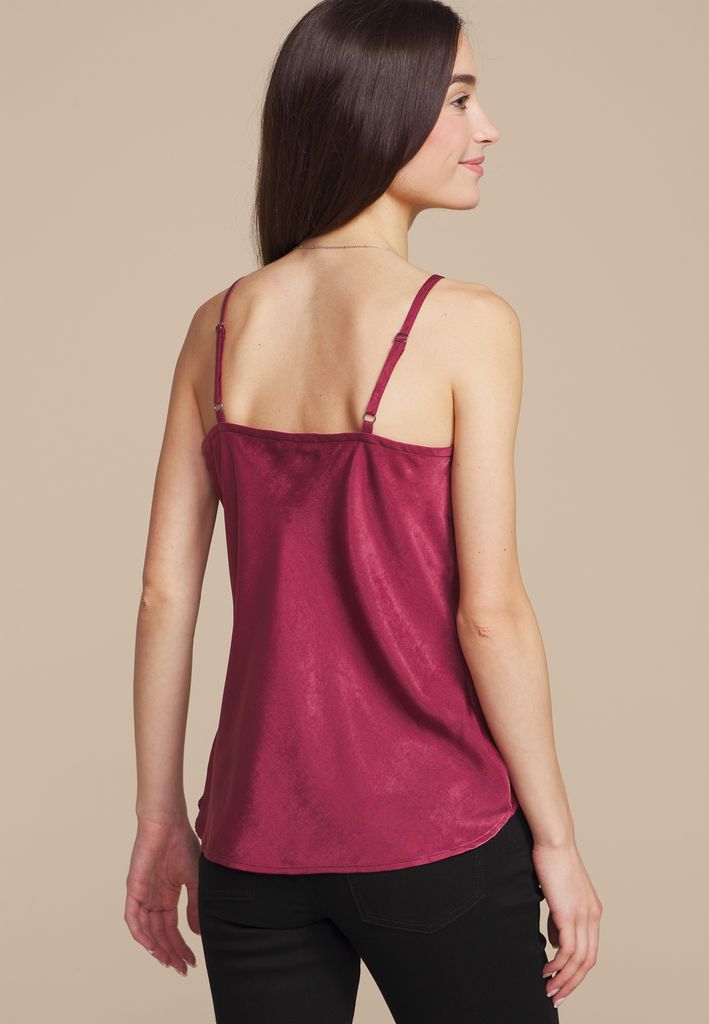 Red Satin V Neck Cami - Image 2