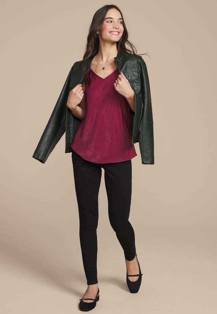 Red Satin V Neck Cami - Image 3
